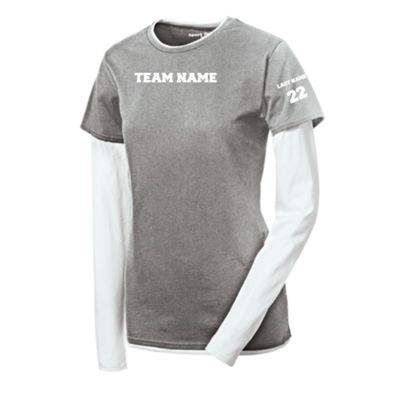 Women's Sport Tek Ladies Long Sleeve Double Layer T-Shirt in Heather Grey/White