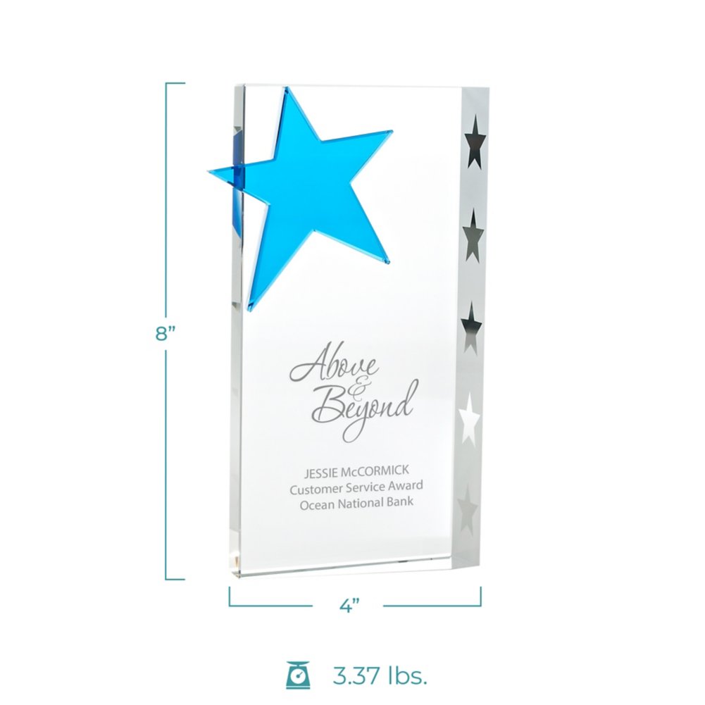 Trophy - Crystal Blue Star - Rectangle