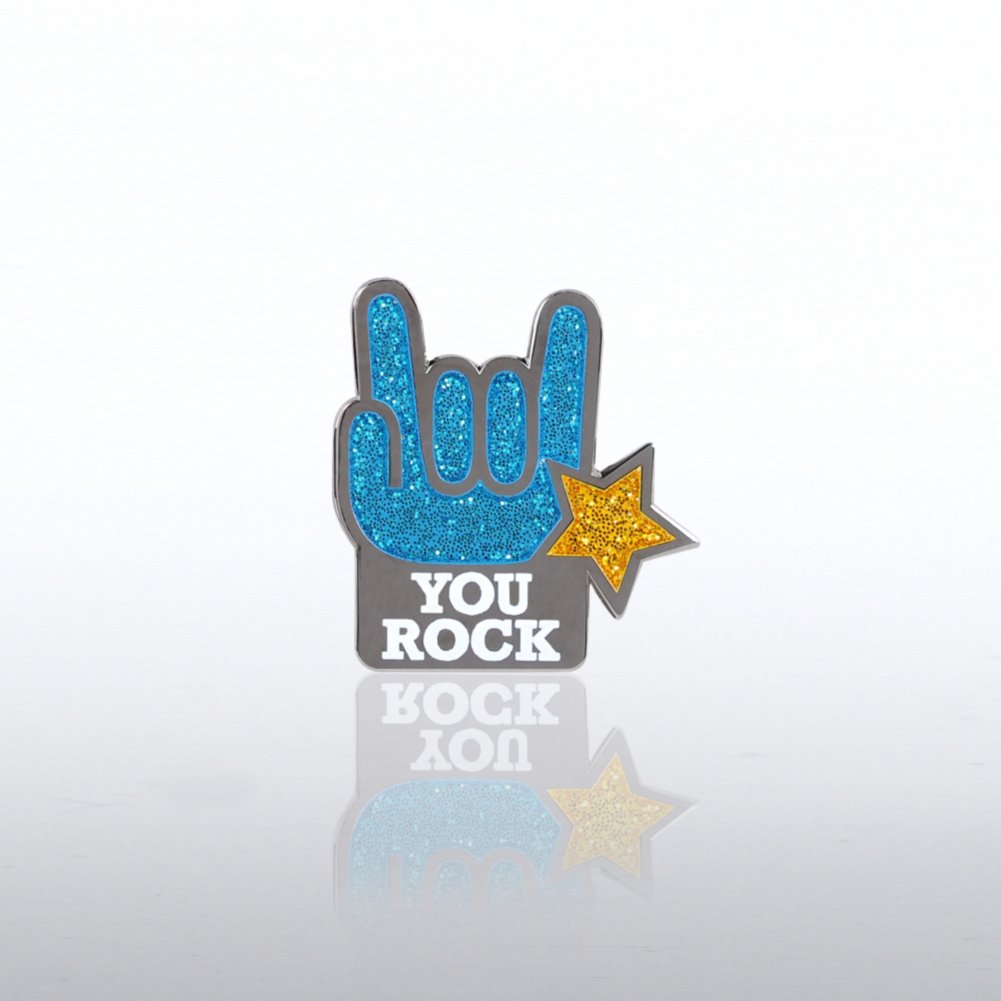 View larger image of Glitter Lapel Pin - You Rock Star Hands