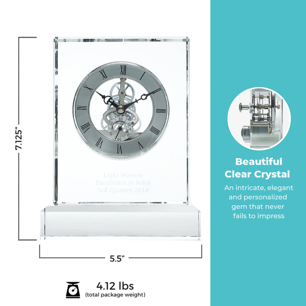 Executive Crystal Skeleton Clock - Silver