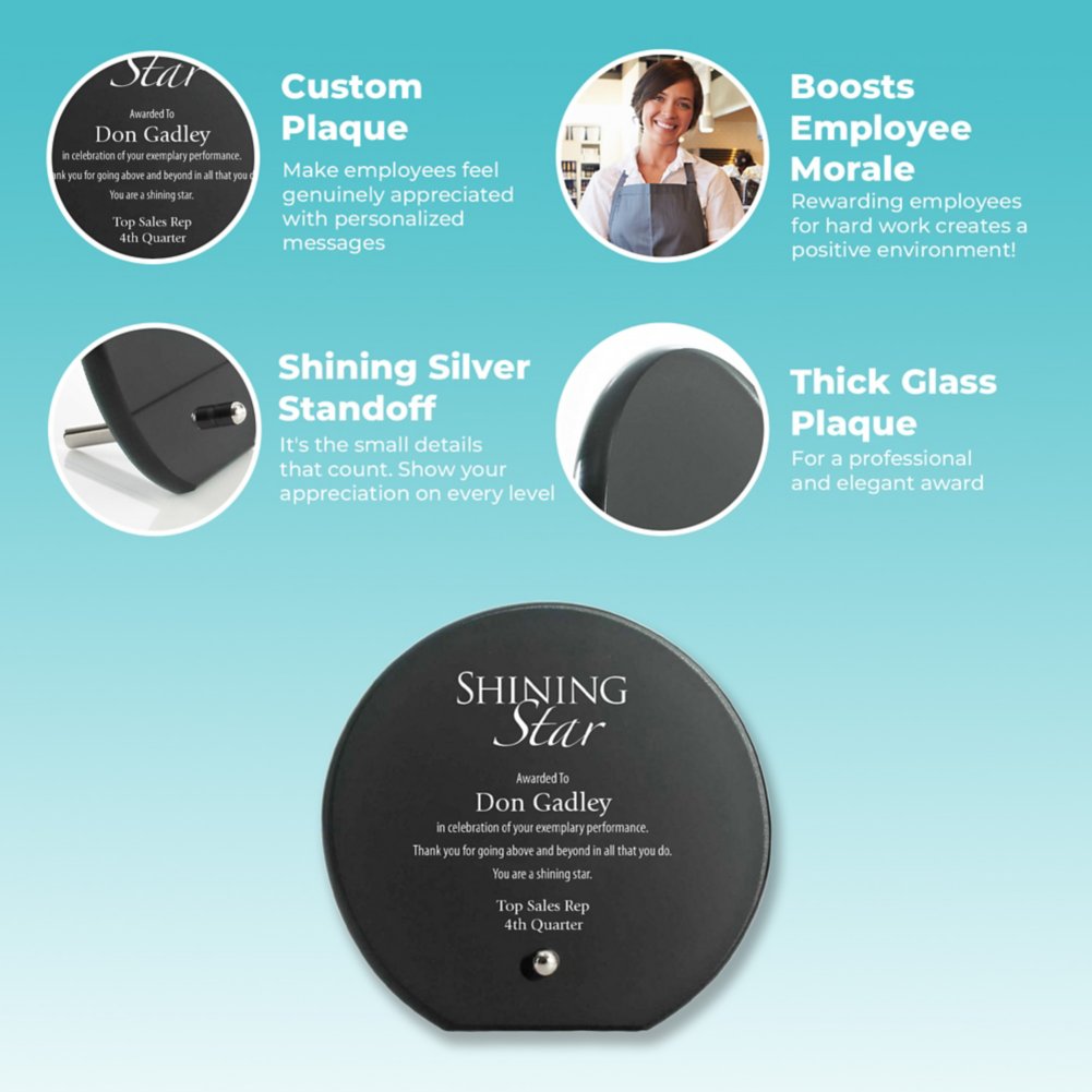 Mini Round Glass Award Plaque - Black