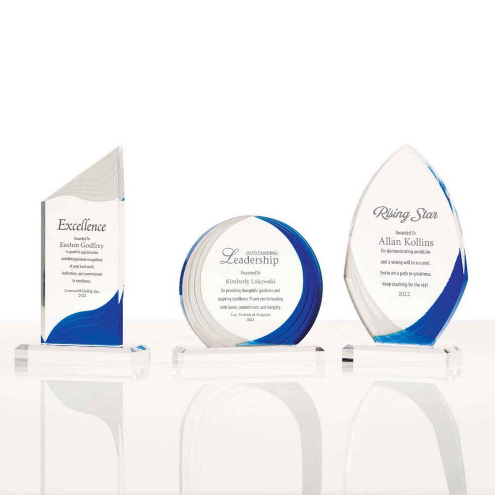 Frosted Blue Shimmer Acrylic Awards - Flame