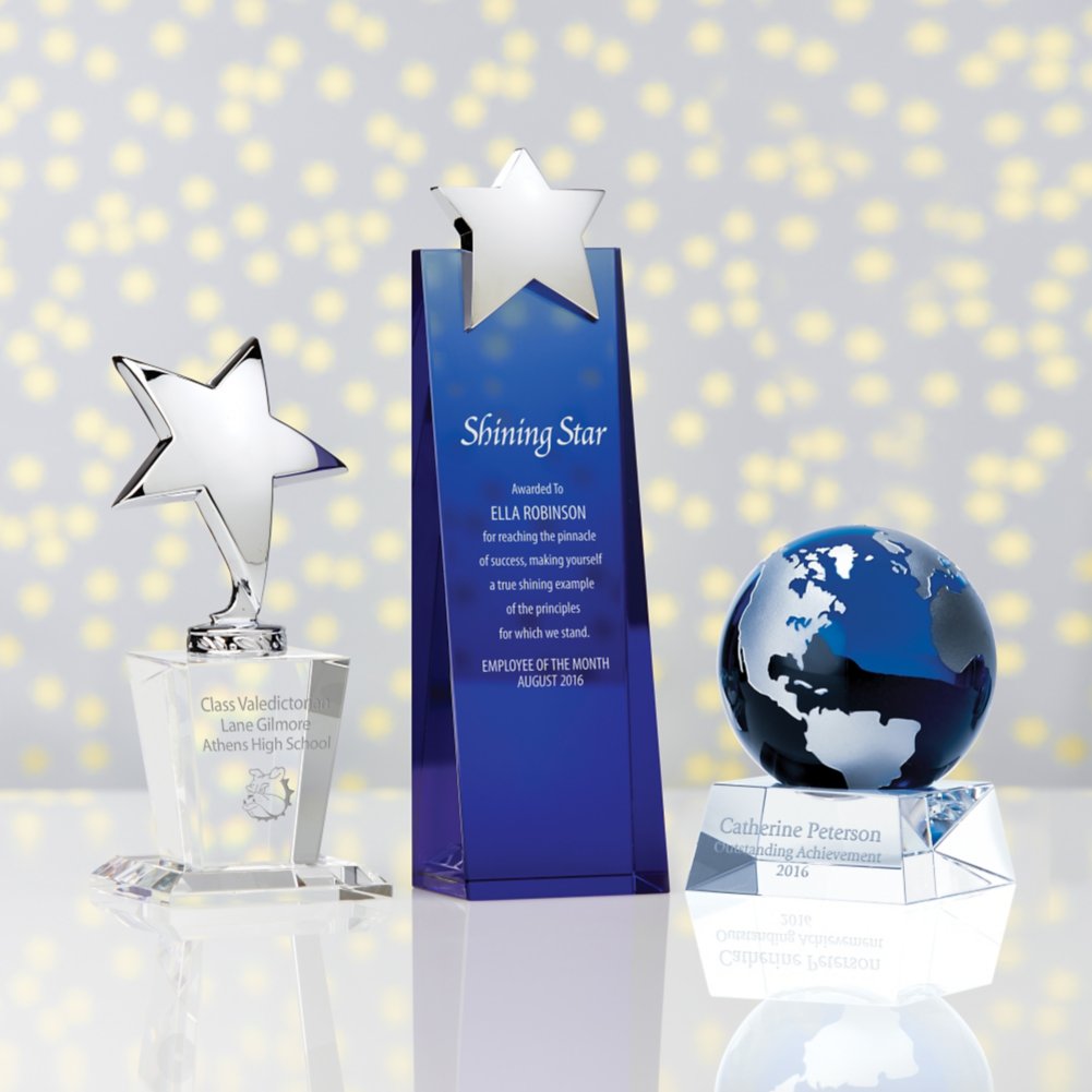 Shining Star Trophy - Crystal Base with Silver Star