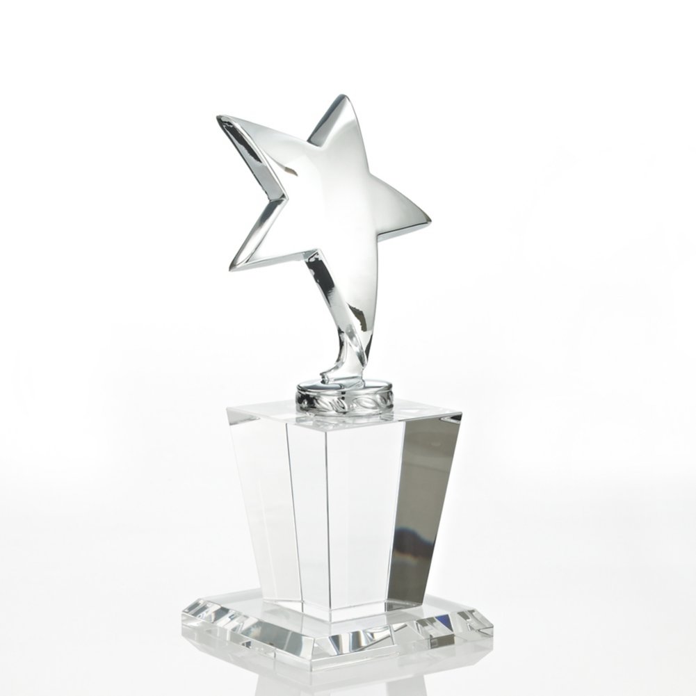 Shining Star Trophy - Crystal Base with Silver Star