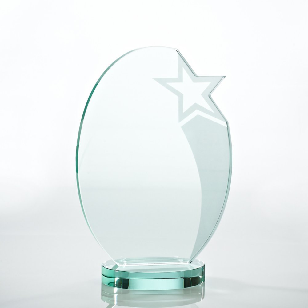 Premium Jade Trophy - Etched Oval Star