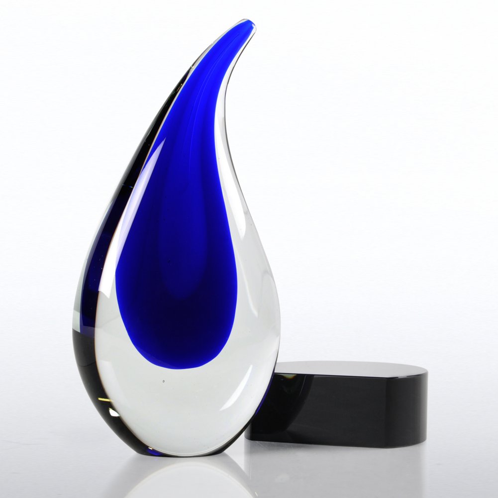 Art Glass Large Blue Teardrop Trophy