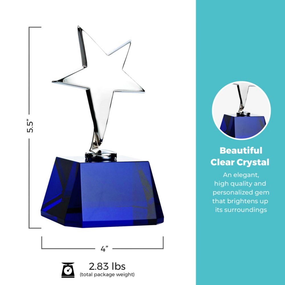 Silver Star Accent Trophy - Blue Crystal Base