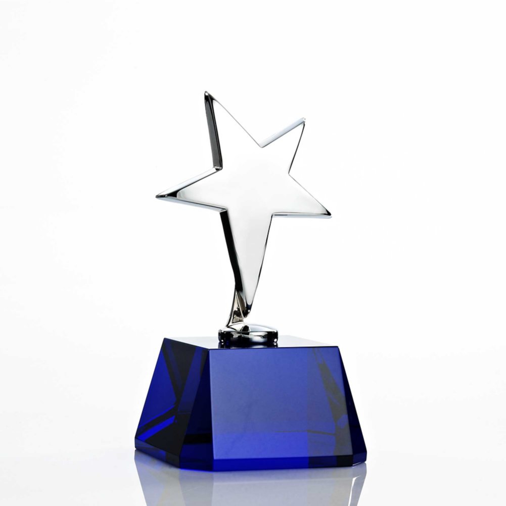 Silver Star Accent Trophy - Blue Crystal Base