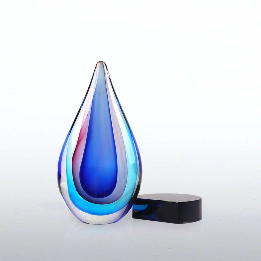 Art Glass Trophy - Blue, Pink and Aqua Teardrop