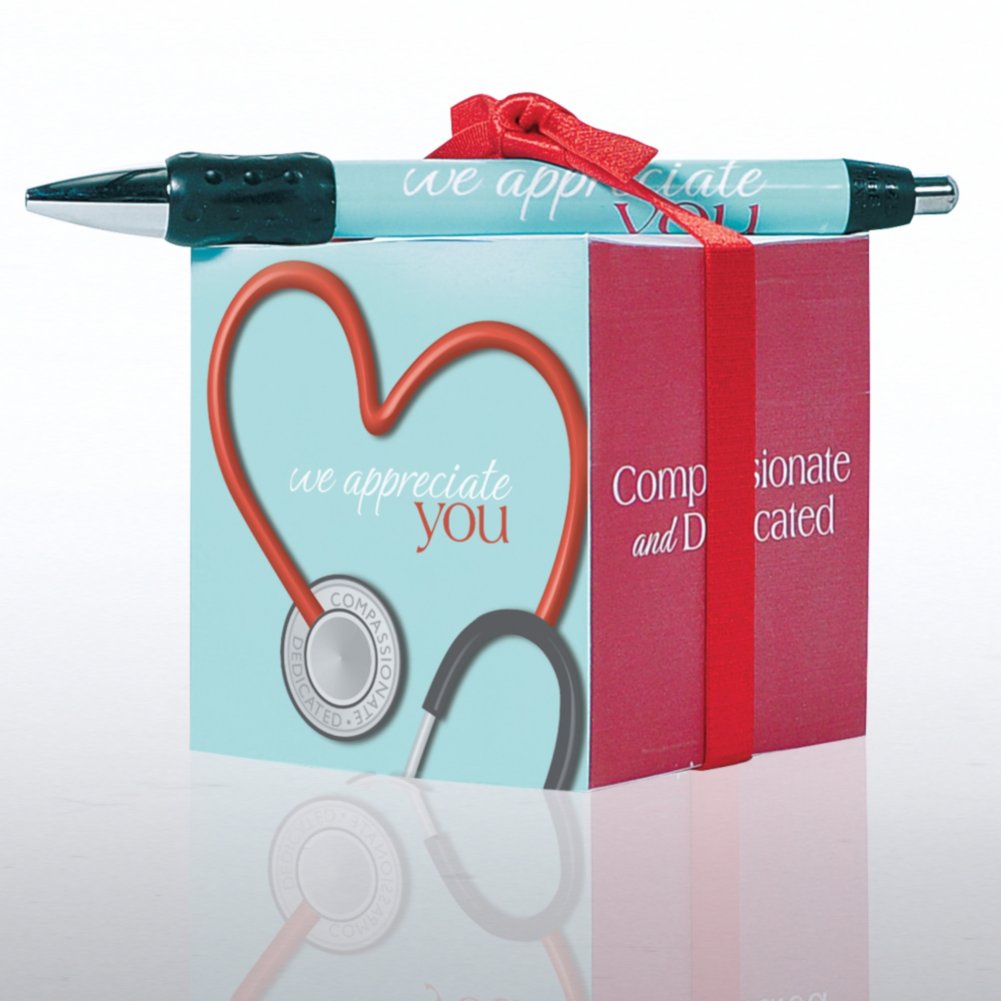 Note Cube & Pen Gift Set - Stethoscope: We Appreciate You