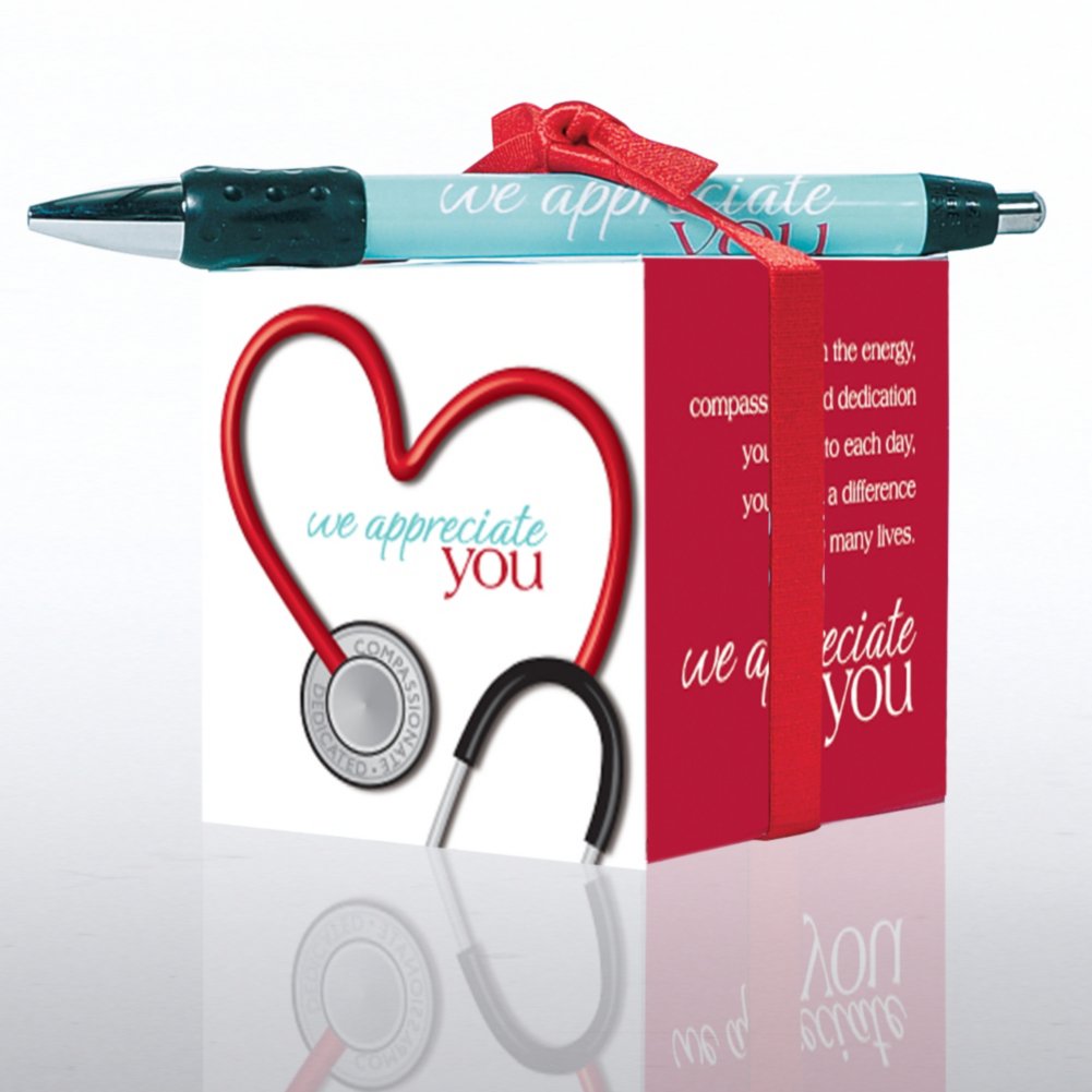 View larger image of Note Cube & Pen Gift Set - Stethoscope: We Appreciate You