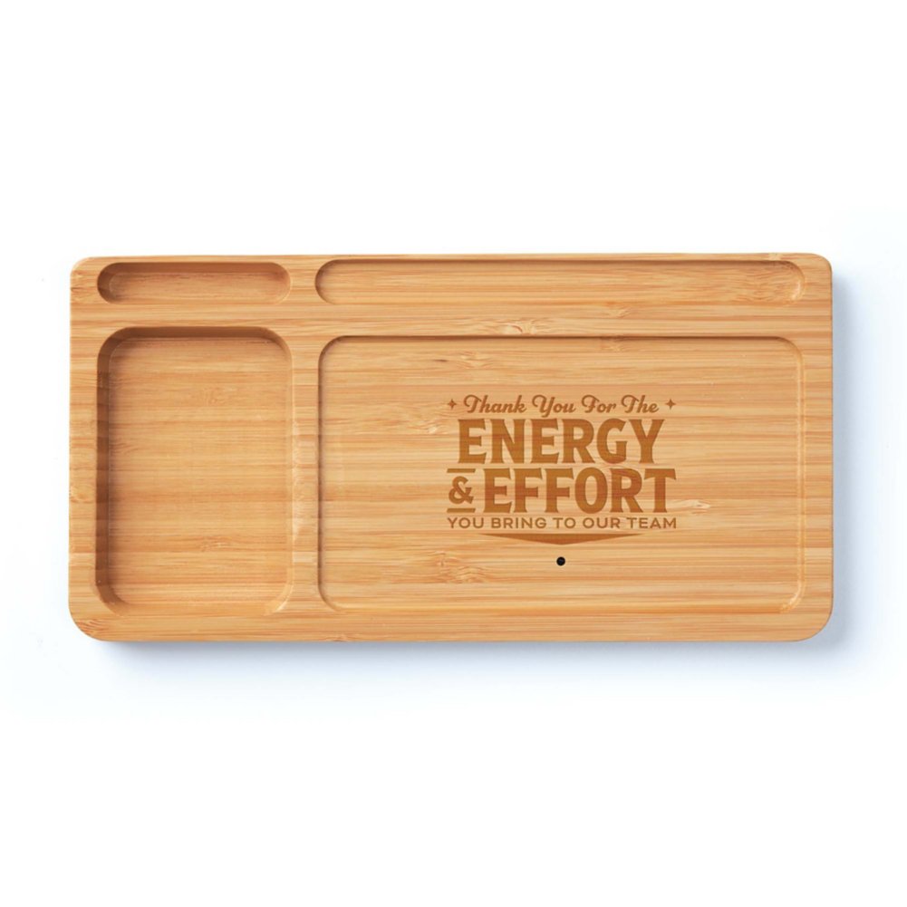 Modern Bamboo Phone Charger & Desk Organizer - Thank You for the Energy & Effort