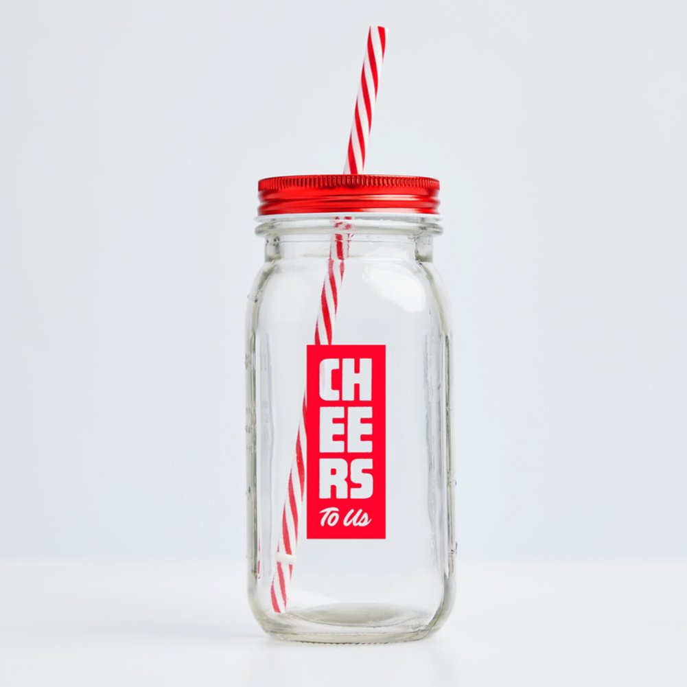 Charming Mason Jar Tumbler with Candy Stripe Straw - Cheers to Us