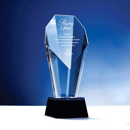 Baudville Custom Engraved Crystal Trophy Award Staff Recognition Comes with Elegant Black Gift Box Oval Peak Shape 