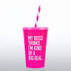 View larger image of Value Tumbler w/ Candy Striped Straw - My Boss