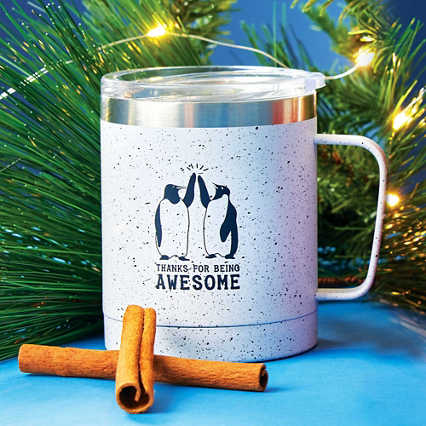 Holiday Adventure Speckled Campfire Mug- Penguin