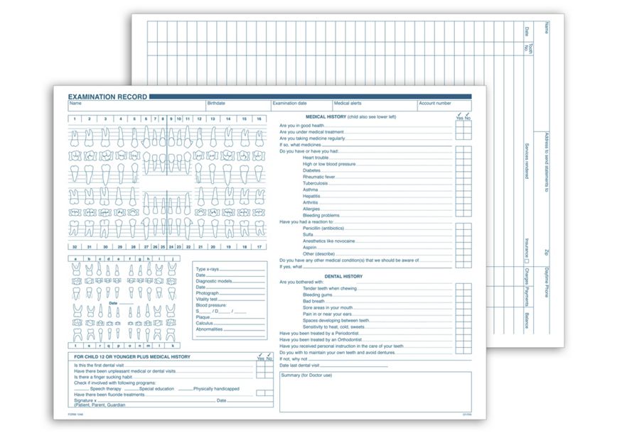 Product image for Dental Exam Record, Multi-Use - Item# 1046