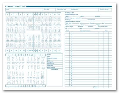 Business Forms - Anatomic & Periodontic Diagrams Dental Exam Record ...