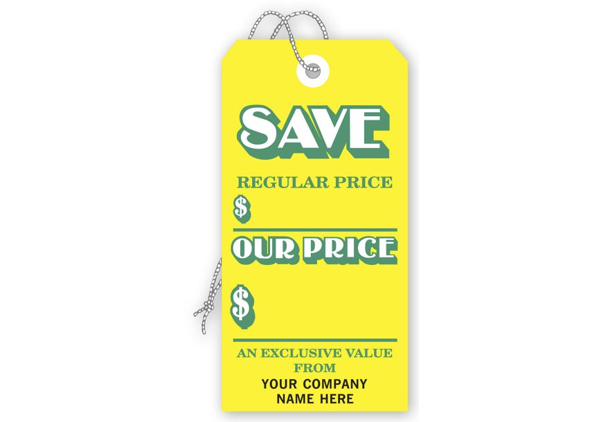 Product image for "Save" Tags, Stock,Yellow, Large - Item# 176