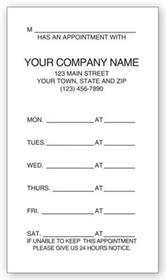 Appointment Cards - Imprinted One - Sided Appointment ...