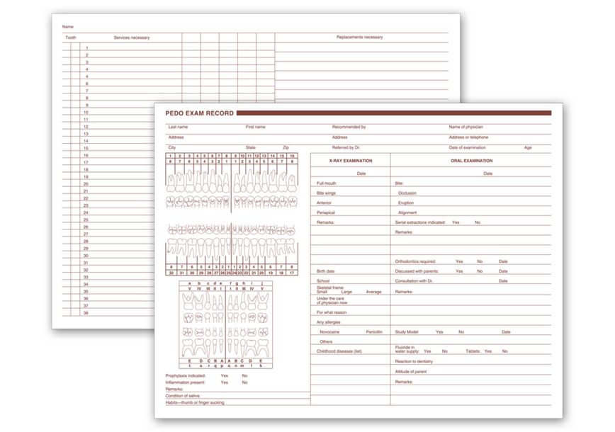 Product image for Pediatric Dental Exam Record, Two - Sided - Item# 20092