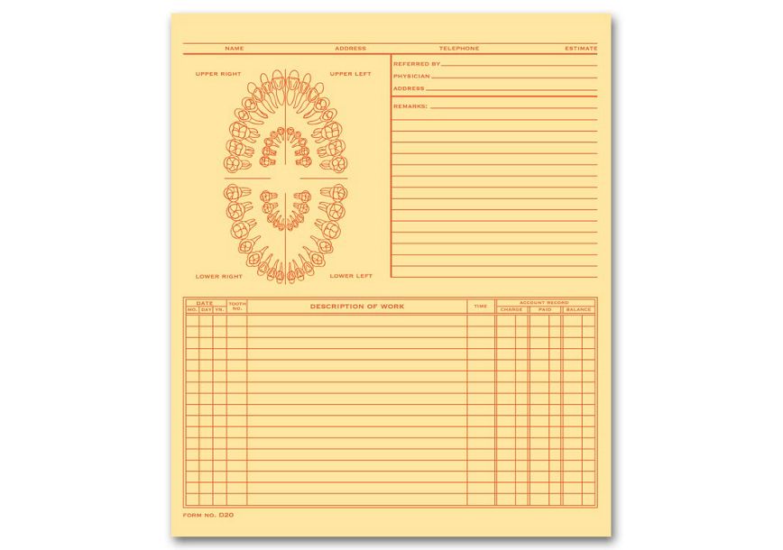 Product image for Dental Exam Record, Unnumbered Teeth, Folder Style, Buff - Item# 20912