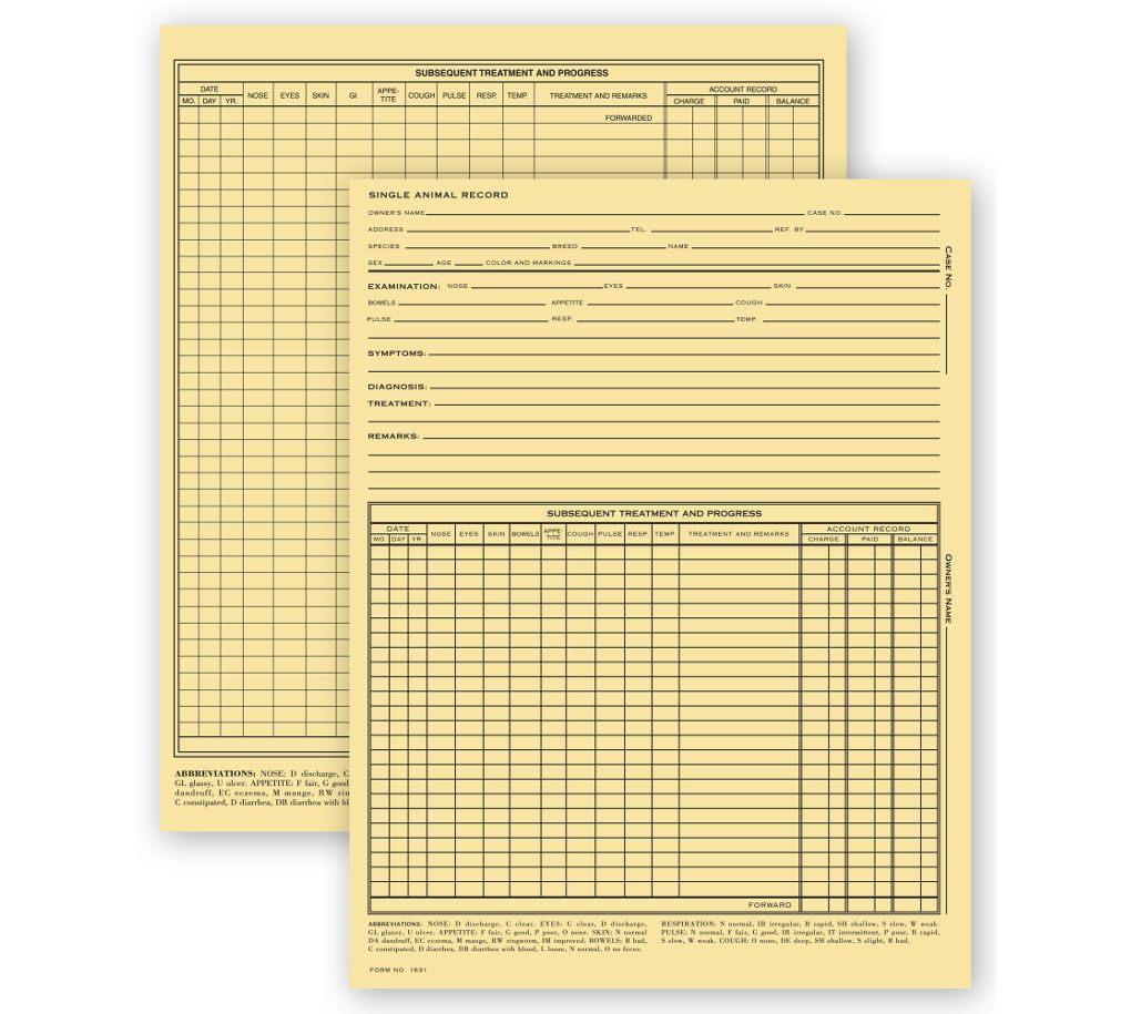 Business Forms - With Account Record Card File Fold Vet Animal Exam Records  - 20916 by Deluxe 