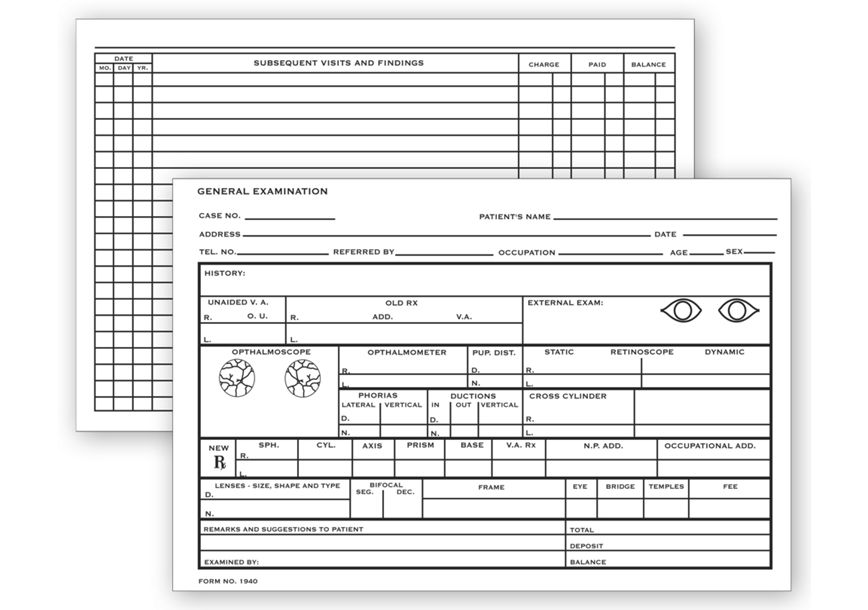 Product image for Optometry Record Card, Two - Sided, 4" x 6" - Item# 20972