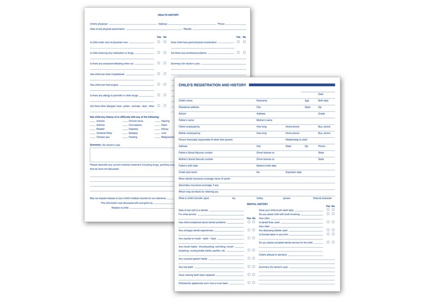 Product image for Dental Child Registration and History Forms, 2 Sided - Item# 21022