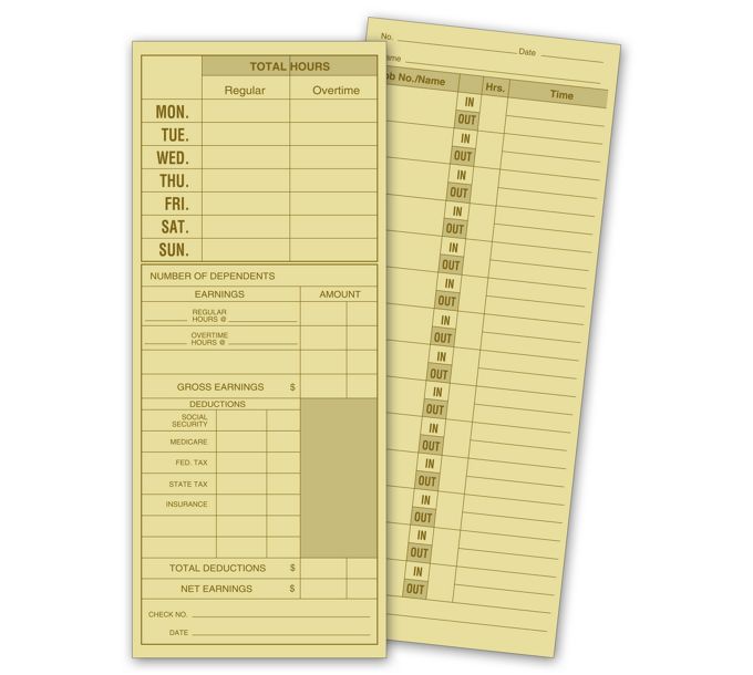 Time Cards 3 1/2 X 8 1/2" Daily Job Time Card 224 by Deluxe
