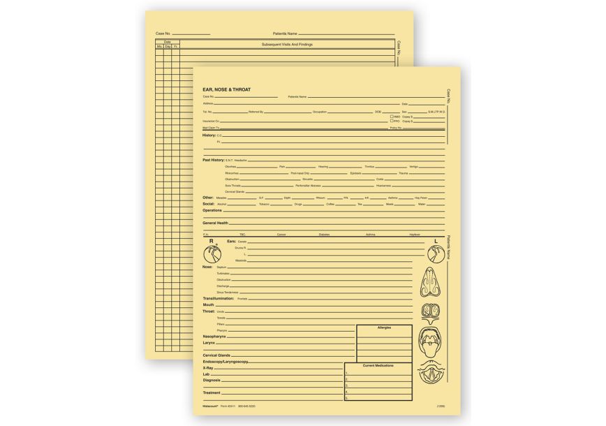 Product image for Ear, Nose, & Throat Specialty Exam Records, Letter Style - Item# 2411
