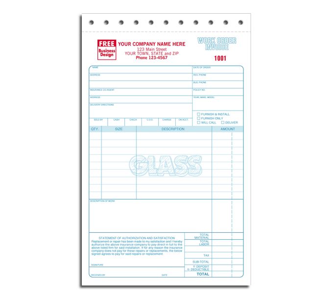 Business Forms - Sets Glass Repair Work Orders - 2520 by Deluxe ...