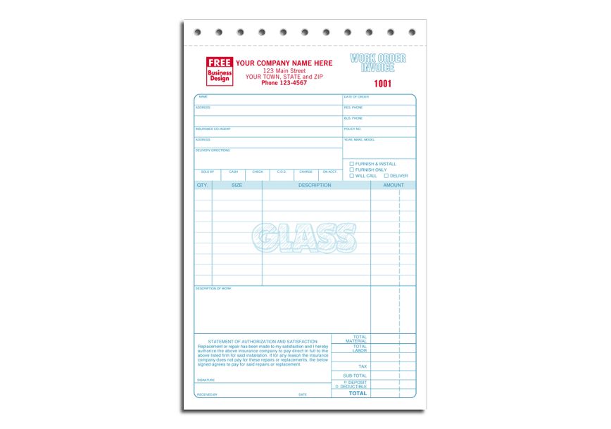 Product image for Glass Repair Work Orders - Sets - Item# 2520