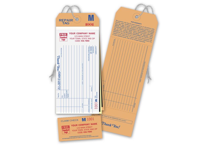 Product image for Repair Tags w/ Detachable Claim Check/Carbons, 3 Part - Item# 303