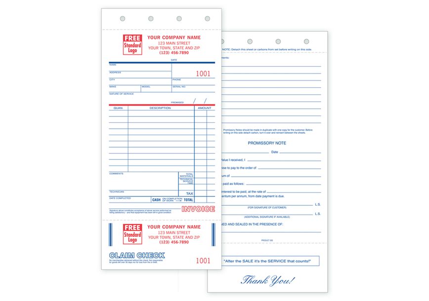Business Forms - Service Orders with Claim Check and Carbonless 