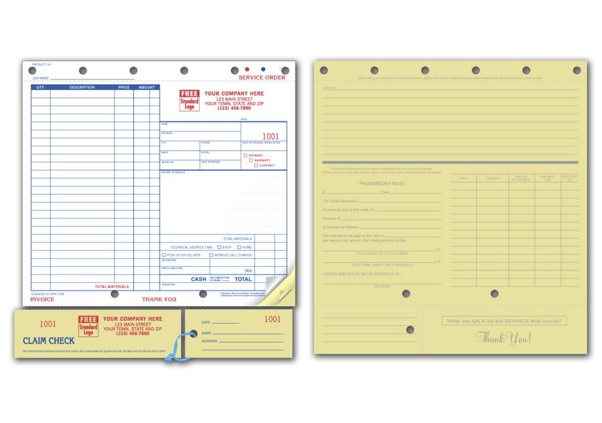 Service Orders - Custom Carbonless and Claim Checks for Invoices & Records  - 311 by Deluxe