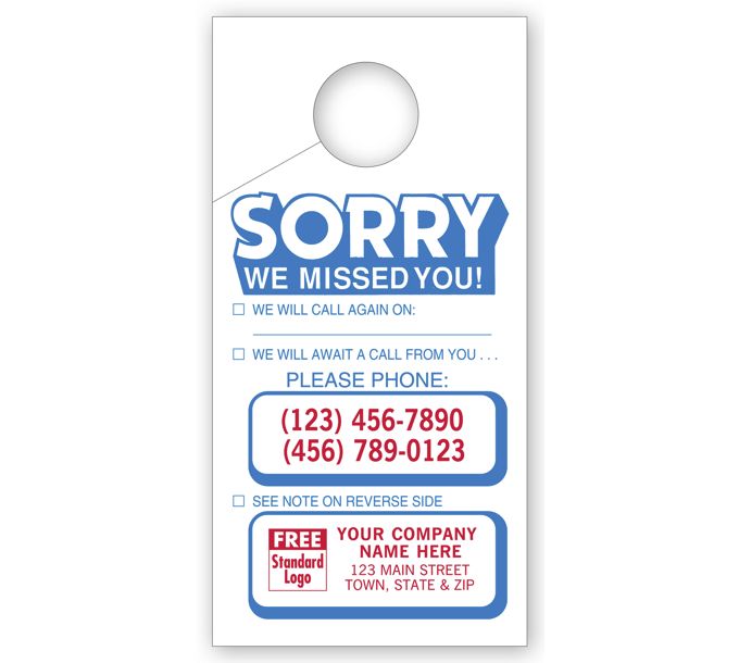 Doorknob Hangers Custom Printed Sorry We Missed You Doorknob Hanger