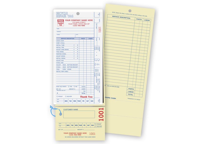 Product image for Bicycle Repair Tags, w/ Detachable Claim Check/Carbons - Item# 364