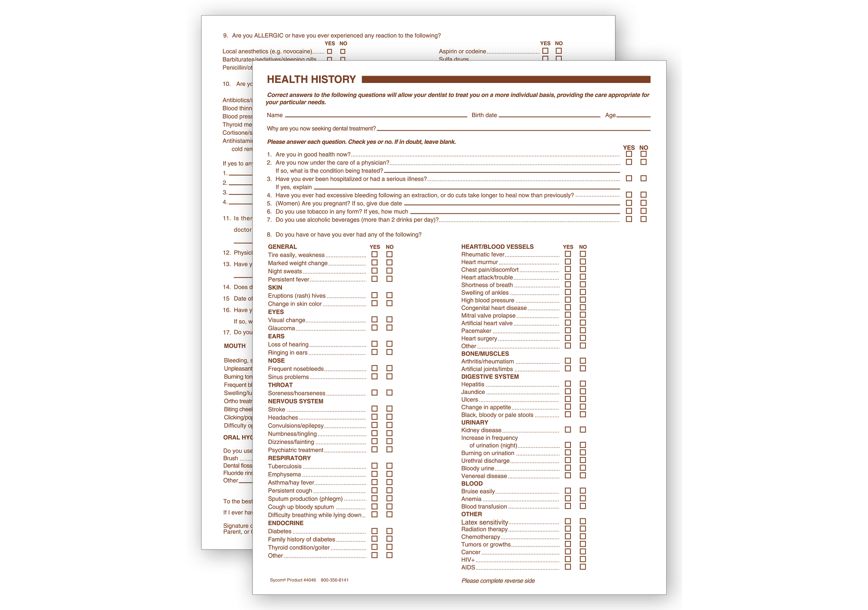 Product image for Dental Health History Questionnaires, 2 Sided, No Hole Punch - Item# 4046