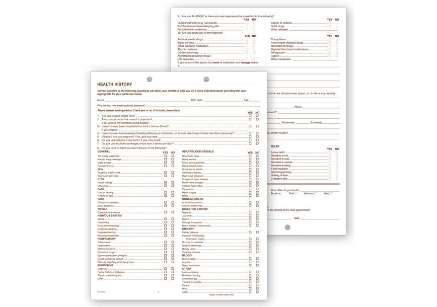 Product image for Dental Health History Questionnaires, 2 Sided, 2 Hole Punch - Item# 4046V