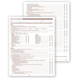 4054-Dental Health History Questionnaires, 2 Sided, No Hole Punch4054