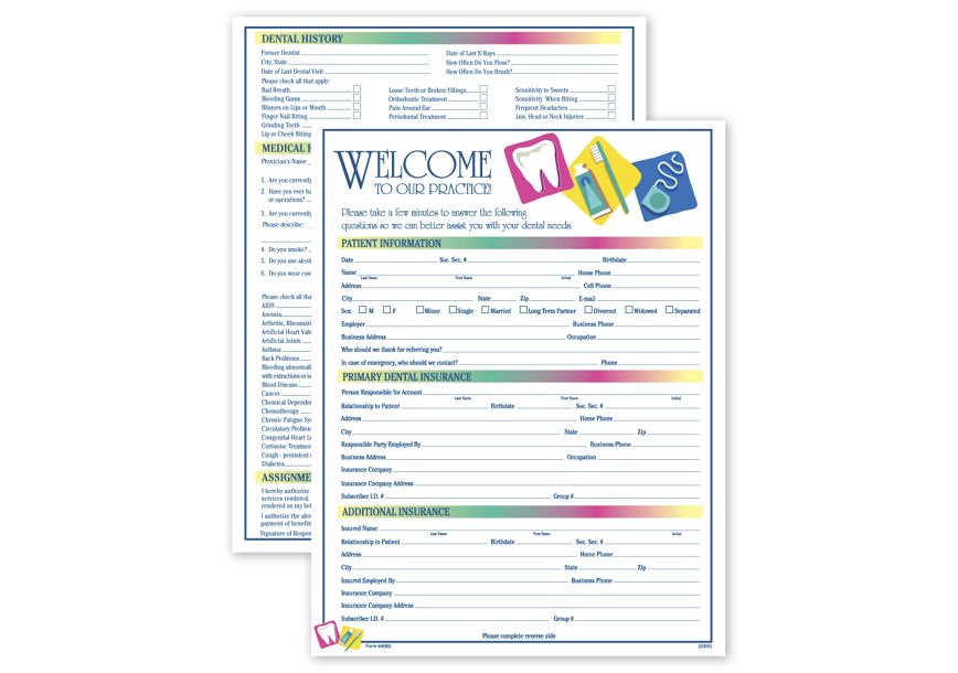 Product image for Two-Sided Registration & History Form, Dental Icon Design - Item# 4065