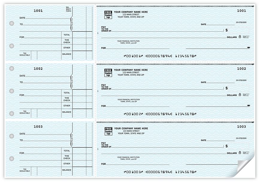 Side-Tear Business Checks with Voucher, 3-On-A-Page - 53220N