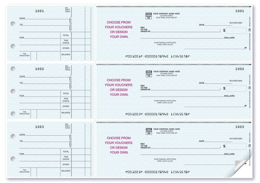 Product image for 3-On-A-Page Business Size Checks, With Choice of Voucher - Item# 53225N