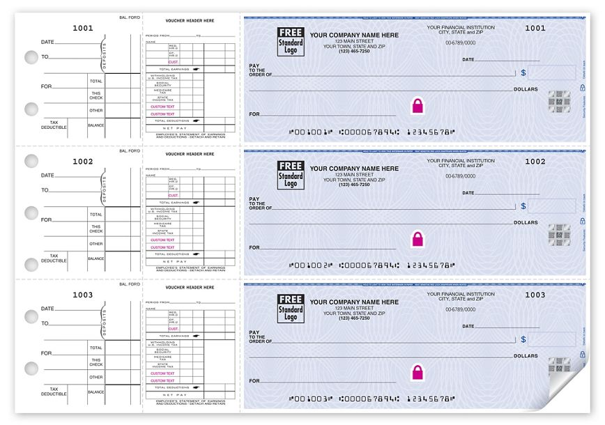 Product image for High Security 3-On-A-Page Payroll/Disbursement Check - Item# 53226HZ
