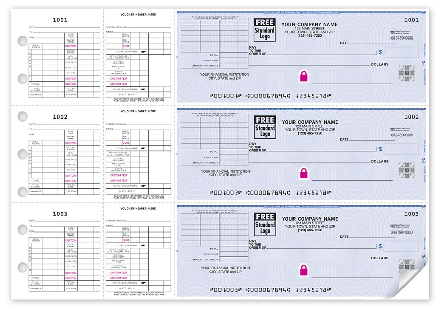 Product image for High Security 3/Page Payroll Check With Corner Voucher - Item# 53228HS