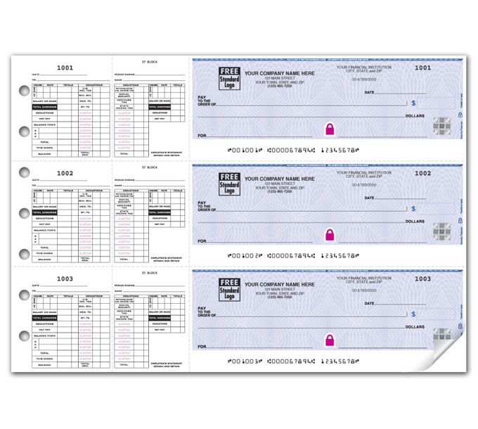 High Security 3 On Page Hourly & Salaried Payroll Checks