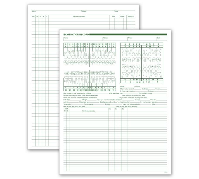 Business Forms - Two-Sided White Ledger Dental Exam & Account Records ...