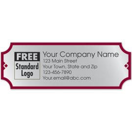 58104-Rectangular Label on Silver Poly w/Red Trim 3.5x1.2558104
