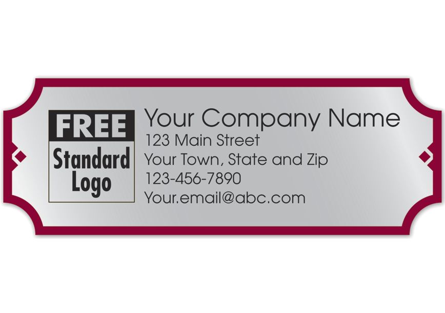 Product image for Rectangular Label on Silver Poly w/Red Trim 3.5x1.25 - Item# 58104